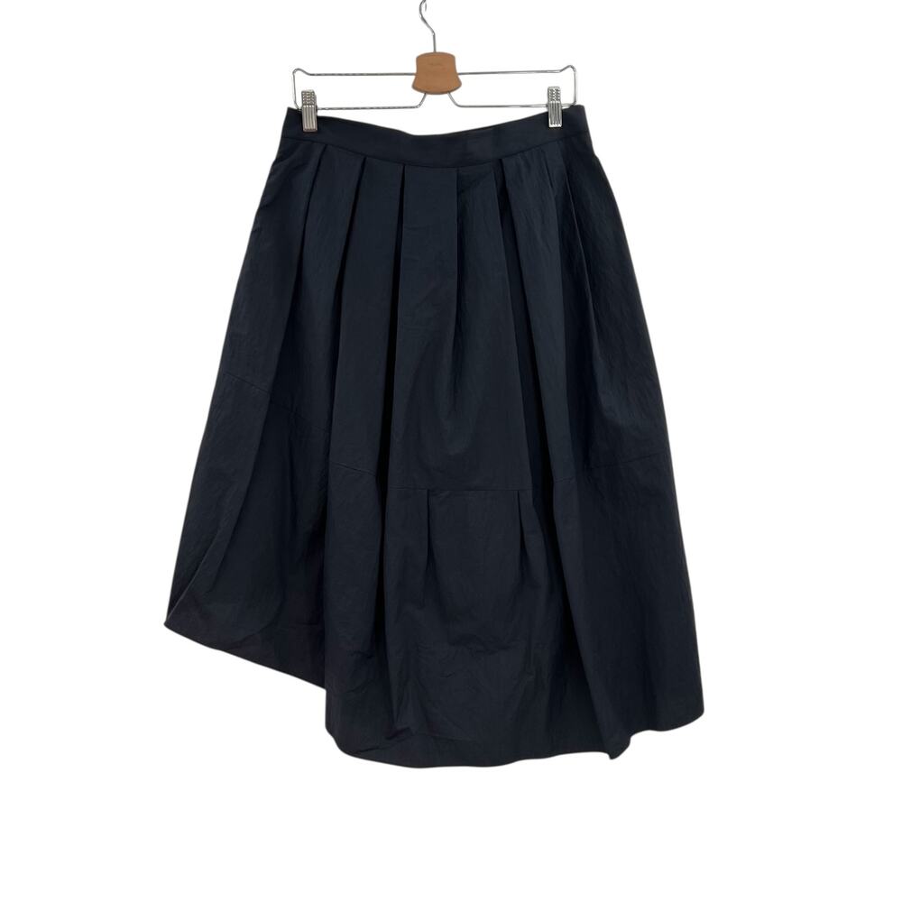 Brunello Cucinelli Pleated Asymmetric Skirt Cotton Navy Blue Size US 8 - Picture 7 of 14